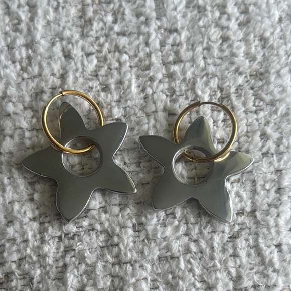 Gold and Silver Star Earrings - Recycled Aluminum - Picture 1 of 4
